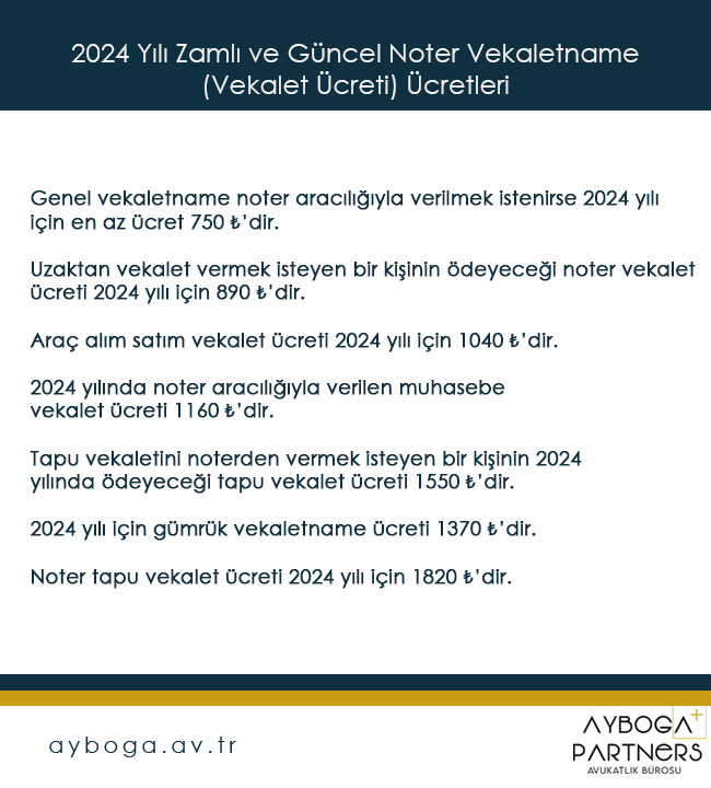 Noter vekalet ücreti